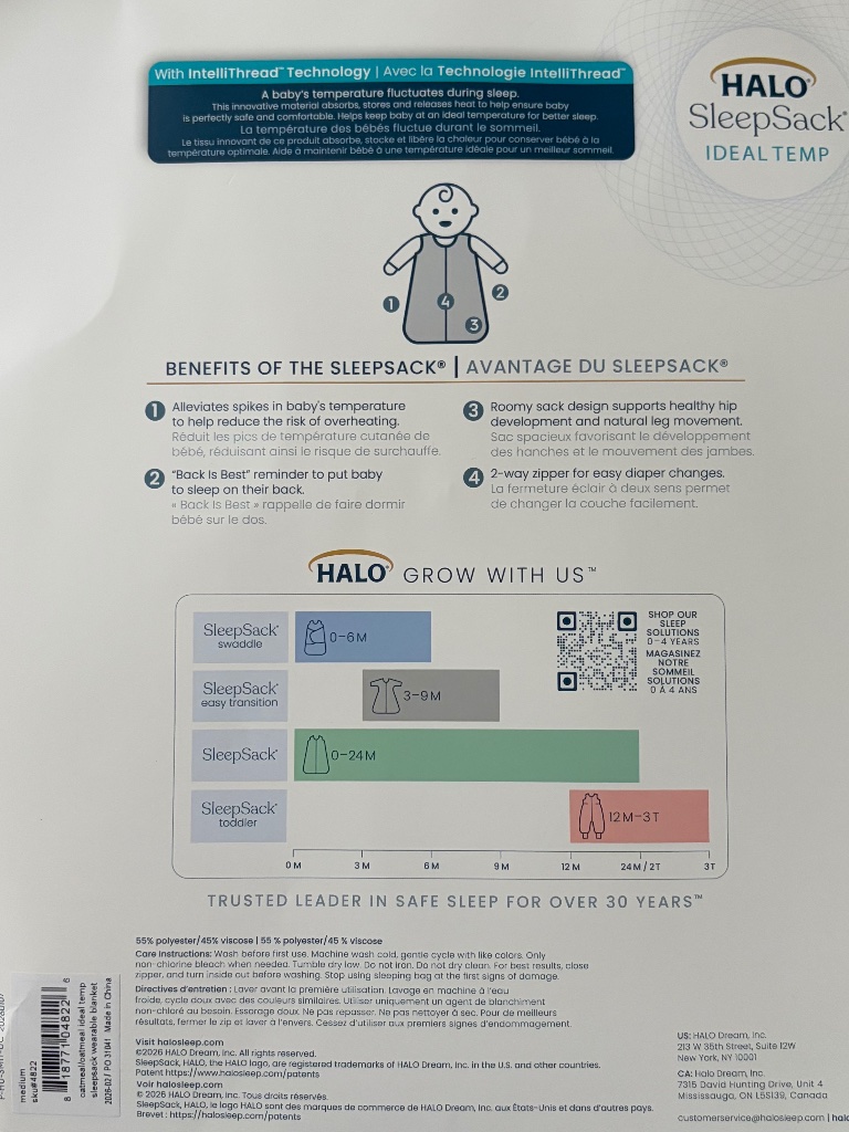 Halo Sleepsack Ideal Temp Oatmeal Cream Nwt Size Medium 6-12 Months Safe Sleep — image 4 of 5